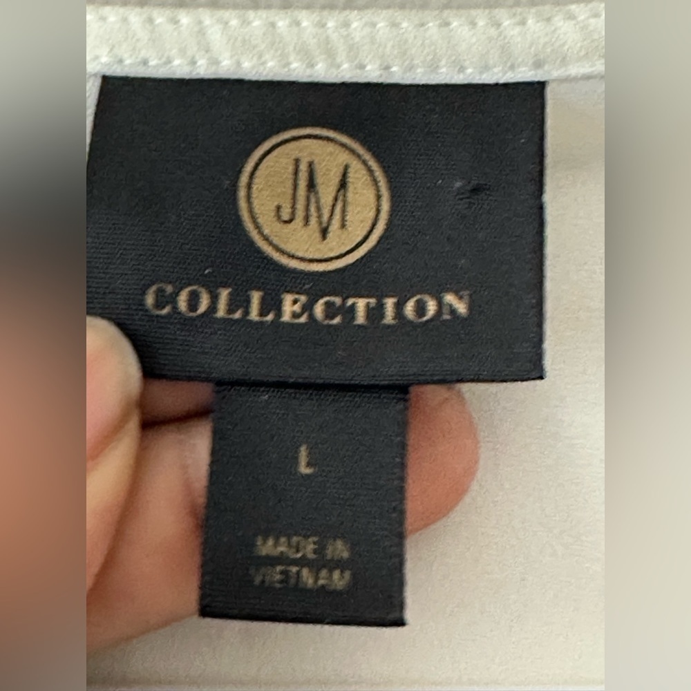 JM Collection Jeweled Tiered-Hem Blouse Ivory Layered Size L - Picture 4 of 9